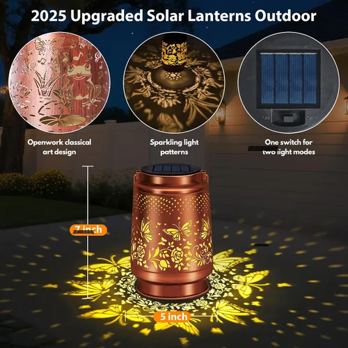 Vista 2 de Lámpara Solar de Linterna para Exterior Impermeable, Decoraciones de Jardín, Regalos de Navidad y Cumpleaños para Mujeres, Mamá, Abuela, Decoración