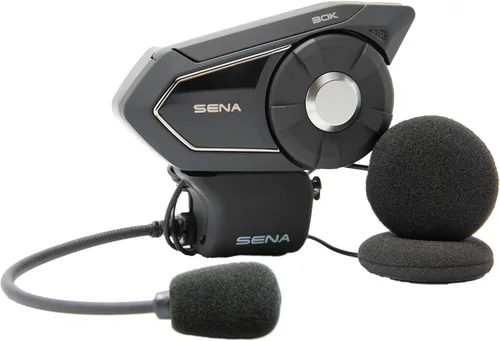 Vista 2 de Sena 30K Sistema de comunicación de auriculares Bluetooth para motocicleta con malla, altavoces HD, paquete doble