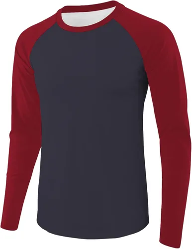 Vista 25 de Camiseta de béisbol para hombre, manga larga, cuello redondo, algodón, raglán, casual, dinámica