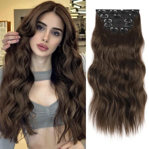 Vista 29 de Extensiones de cabello con clip de Vigorous de 20 pulgadas, con reflejos rubio playa, extensiones de cabello ondulado largo y suave de cabello