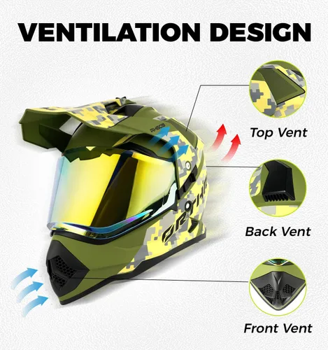Vista 4 de Orthrus Casco de motocicleta Dual Sport Adventure certificado por DOT para adultos, doble visera y ranura de intercomunicador, ATV UTV Dirt Bike