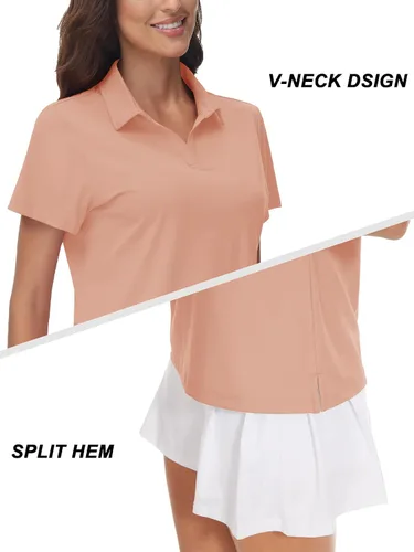 Vista 4 de TACVASEN Polo de manga corta con cuello en V para mujer, con protección solar UPF 50+, secado rápido, para golf