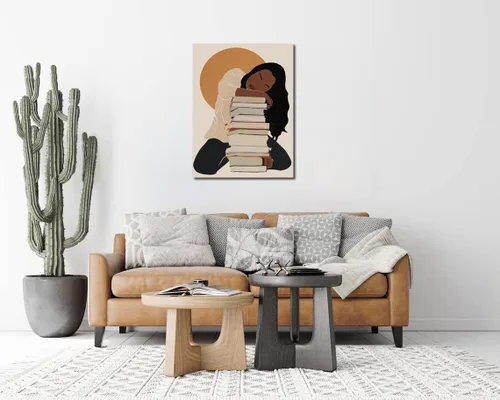 Vista 6 de Arte de pared bohemio afroamericano, pintura impresa enmarcada de mujeres negras, póster de amante de libros, impresión en lienzo de niña negra