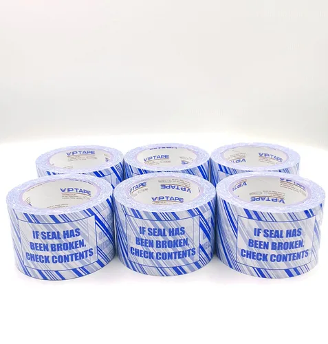 Vista 3 de VP Cinta de embalaje de seguridad impresa, 3 pulgadas x 110 yardas, espesor 2.0 mil,6 rollos., azul y blanco (3s)