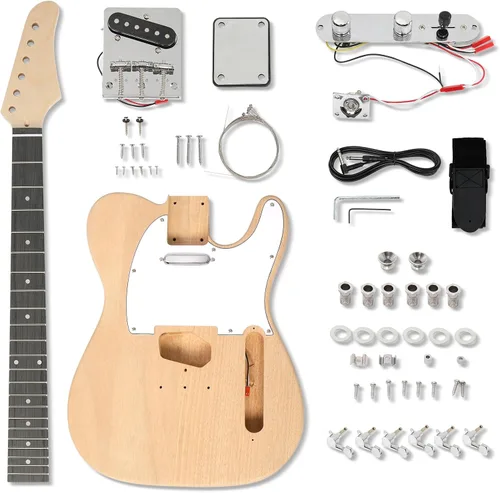 Vista 8 de Ktaxon Kit de guitarra eléctrica DIY con cuerpo de caoba, color de madera Color de madera de llama