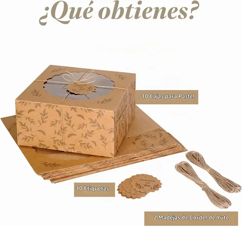 Vista 5 de Cajas de Pastel Kraft con Ventana (10 piezas) - Cajas de Panadería Marrones para Pasteles, Donas, Tartas, Galletas, Cupcakes, Chocolates, Postres