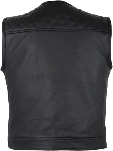 Vista 7 de GARGOYLE BELLS Chaleco de cuero para hombre, estilo SOA, con bolsillos para pistolas, chaleco para motociclista, para hombre Negro con acolchado