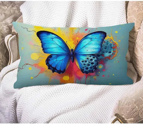 Vista 21 de EKOBLA Fundas de almohada decorativas de lino con textura retro abstracta, azul, cian, rojo, amarillo, para cama, sofá, rectangular, rectangular, 12