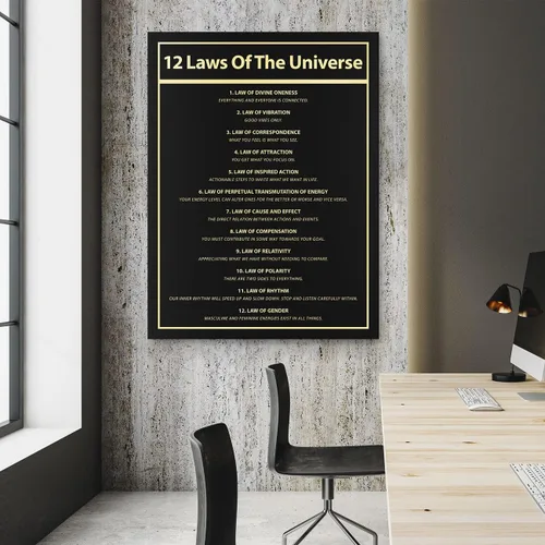 Vista 2 de NATVVA Póster de 12 leyes del universo para pared, manifestación espiritual, mensaje de energía mágica, decoración de pared, lienzo, impresiones