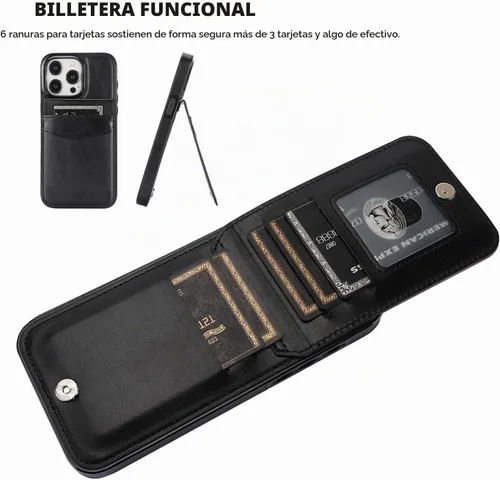 Vista 4 de KIHUWEY Compatible con iPhone 15 Pro Max Funda Billetera con Soporte para Tarjeta de Crédito, Tapa de Cuero Premium con Cierre Magnético y Soporte