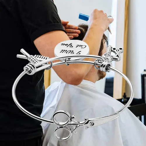 Vista 8 de HOLLP Pulsera extensible para peluquería para estilista de peluquería, regalo con texto en inglés "I Will Cut You", joyería de peluquería con peine