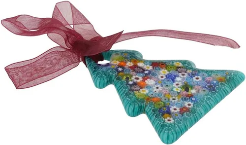 Vista 2 de Glass Of Venice Adorno colgante de cristal de Murano para árbol de Navidad con cinta, verde aguamarina y multicolor, adorno de Navidad