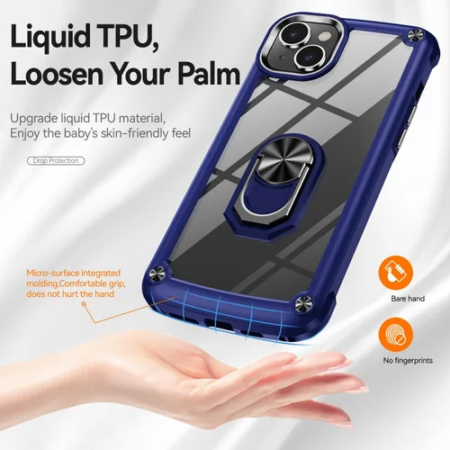 Vista 6 de Funda protectora para iPhone 15 con protector de pantalla, transparente, antiamarilla, funda protectora de acrílico resistente con soporte magnético