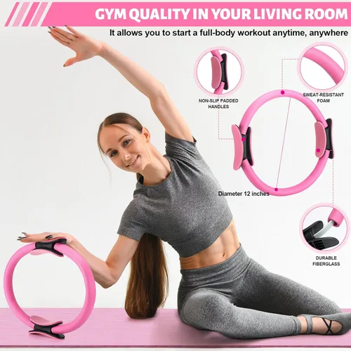 Vista 4 de RoundFunny Juego de 18 anillos de pilates esenciales para mujer, anillo de pilates y pelota de resistencia al tobillo, correa de yoga, calcetines