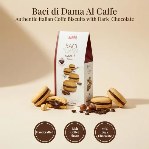 Vista 2 de Rippa Baci di Dama - Galletas de café italianas con rico chocolate negro y café arábica para amantes de las galletas y reuniones familiares