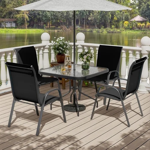 Vista 2 de UDPATIO Juego de 4 sillas de patio, sillas de comedor apilables para exteriores con respaldo alto, silla de tela de textileno transpirable para Negro