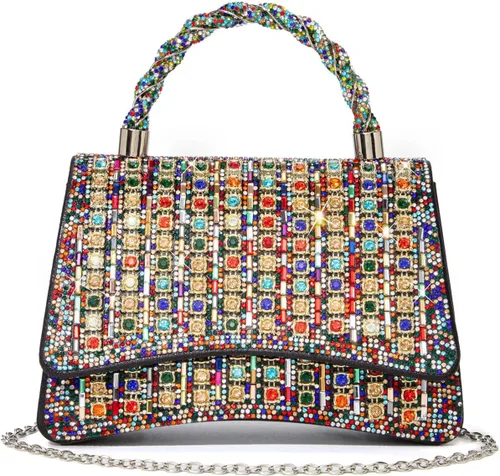 Vista 9 de Bolso de mano con strass para mujer, bandolera brillante y bolsos para boda, fiesta, noche, bolso cruzado