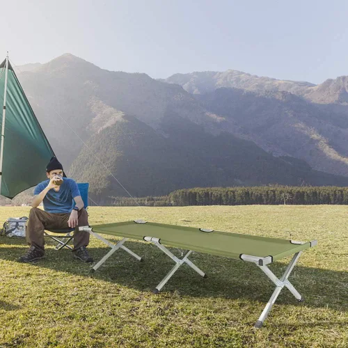 Vista 6 de Cuna de camping al aire libre, cama plegable y ligera, catre portátil para acampar con bolsa de transporte para adultos, senderismo, caza, viajes