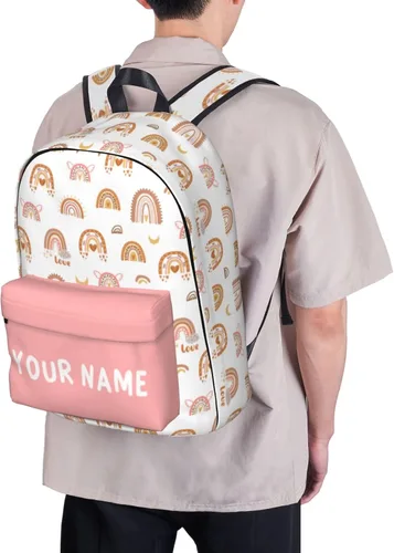 Vista 7 de Mochila personalizada para niñas y niños, mochilas personalizadas con nombre para niños, mochila escolar personalizada para viajes, Rainbow-rosado