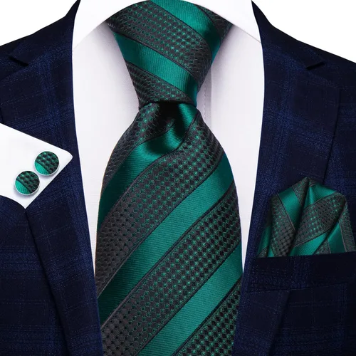 Vista 51 de Hi-Tie Corbatas de seda para hombre, diseño de cachemira a rayas, con bolsillo, gemelos cuadrados, conjunto formal de negocios