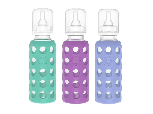 Vista 23 de Lifefactory Biberón de vidrio sin BPA Funda protectora de silicona Paquete de 2 de 4 onzas melón, plátano