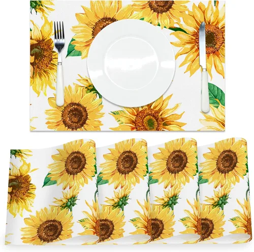 Vista 23 de AOFOTO Juego de 4 manteles individuales con estampado de flores silvestres coloridas, manteles individuales artísticos rectangulares modernos