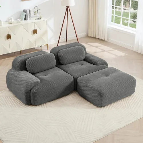 Vista 86 de Sofá moderno comprimido sin armazón de 116", sofás seccionales de 3 plazas para sala de estar, sofá seccional modular de pana verde nube, espuma
