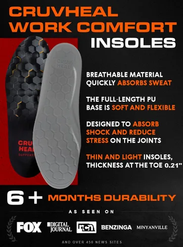 Vista 4 de CRUVHEAL Work Comfort - Plantillas ortopédicas antifatiga para hombres y mujeres, soporte de arco bajo, absorción de golpes, alivio del dolor