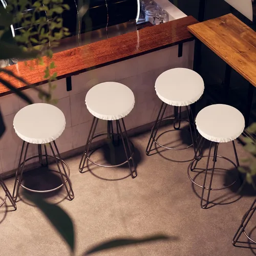 Vista 6 de Newwiee 6 fundas de asiento redondas de cuero para taburete, impermeables, de poliuretano, elásticas, redondas, con bandas elásticas para silla