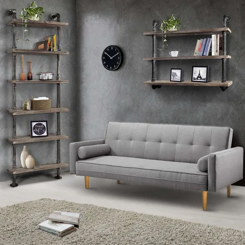 Vista 2 de Industrielles Bücherregal, 6 Ebenen, modernes Leiterregal, Holzregal, Ausstellungsregal, Wandmontage, Metallregal, Bücherregal, Vintage Schmiedeeisen