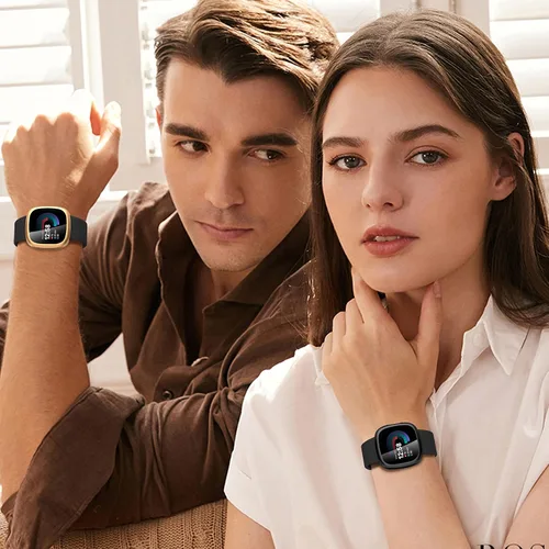 Vista 7 de Suoman [Paquete de 4] para Fitbit Sense 2/Versa 4 Funda Protectora de Pantalla, Parachoques de TPU Suave Galvanizado Completamente Alrededor Funda