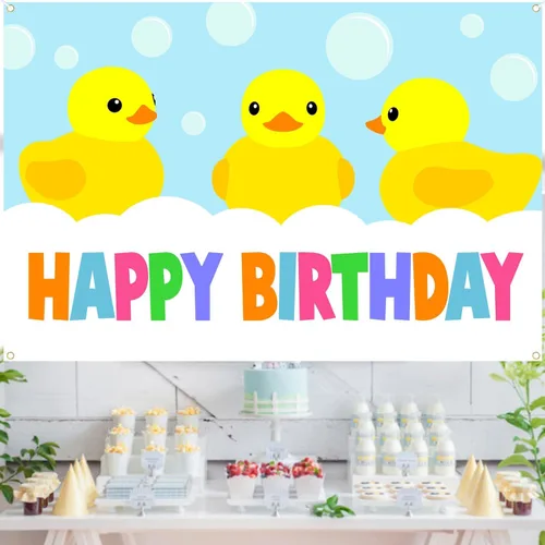 Vista 7 de Lindo cartel de dibujos animados de pequeño pato amarillo feliz cumpleaños revelación de género pato pato pato niños fiesta baby shower foto
