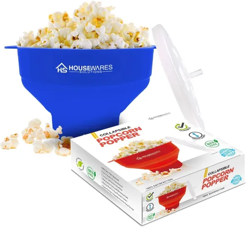 Vista 14 de BRENSTEN - Tazón plegable de silicona para palomitas de maíz con aire caliente para microondas con tapa y asas - Aqua