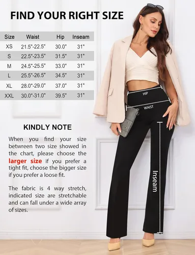 Vista 7 de Houmous Pantalones de trabajo acampanados con cintura alta y dobladillo dividido para mujer, con entrepierna de 31 pulgadas, con bolsillos