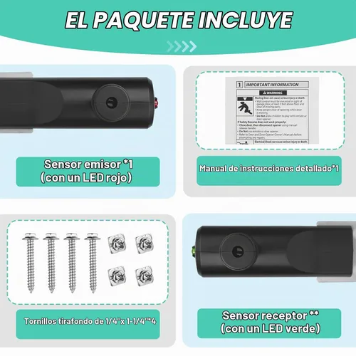 Vista 2 de para Sensor de Puerta de Garaje Genie, Reemplazo para Sensor de Puerta de Garaje Genie/Overhead, Compatible con Abridor de Puerta de Garaje