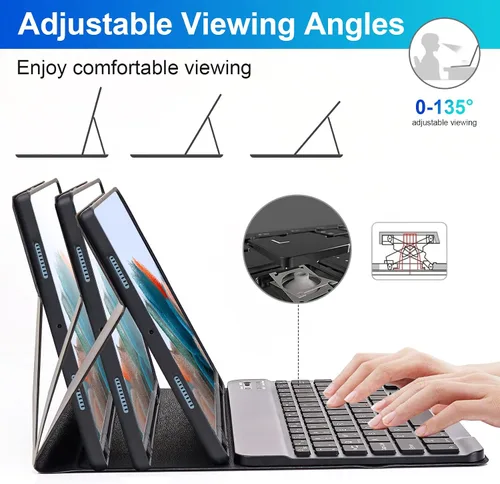 Vista 5 de LAMA Funda con teclado retroiluminado de 7 colores con mouse para Samsung Galaxy Tab A8 de 10.5 pulgadas, funda de teclado inalámbrico con soporte
