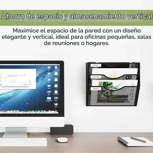 Vista 2 de EasyPAG Office - Carpeta de pared con 3 bolsillos para guardar archivos, organizador de metal para documentos Negro