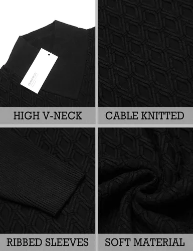 Vista 6 de COOFANDY Suéteres de punto de diamante para hombre, suéter de punto elegante y ligero