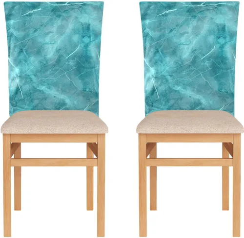 Vista 2 de Juego de 6 fundas decorativas para sillas de comedor con fondo turquesa simple para ceremonia, extraíbles sin brazos