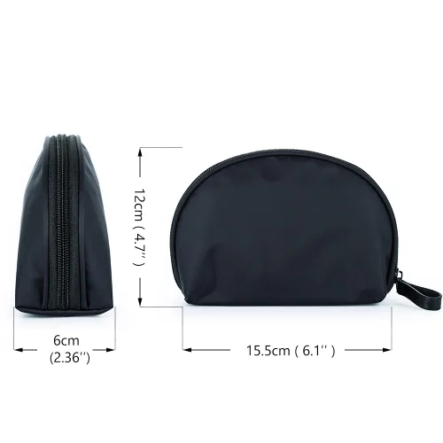 Vista 5 de Bolsa de cosméticos media luna Hekyip, neceser de maquillaje para viajes, neceser impermeable portátil para niñas y mujeres, pequeña (TODO NEGRO)