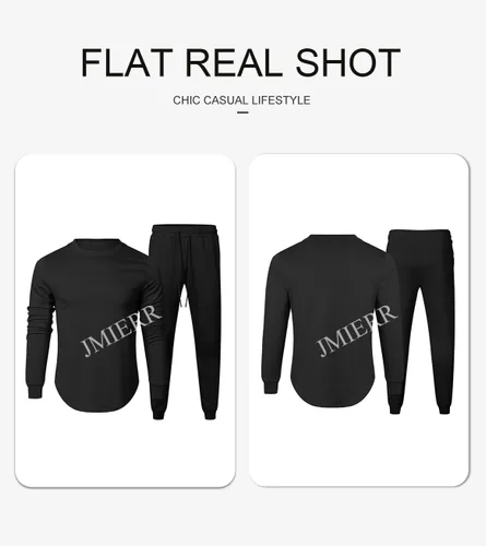 Vista 9 de JMIERR Conjunto de 2 piezas para hombre, sudadera de algodón de color liso, sudadera y pantalones deportivos