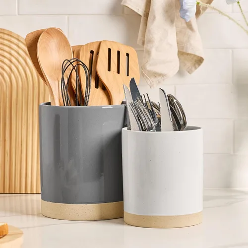 Vista 12 de famiware Milkyway - Soporte para utensilios de cocina para encimera, 7.2 + 5.8 pulgadas, utensilios de cocina de cerámica para encimera, organizador