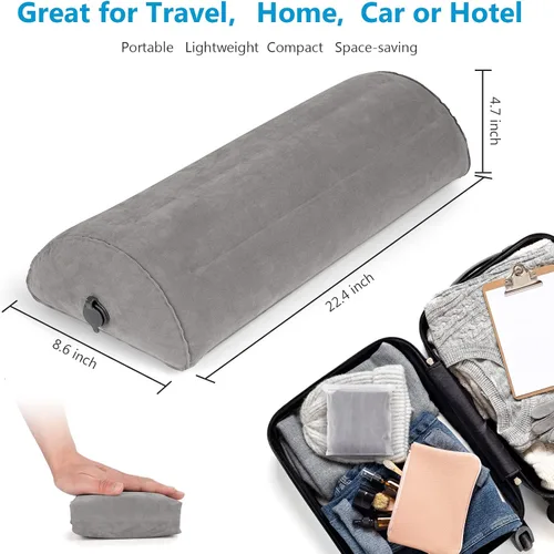 Vista 7 de USHMA Almohada inflable, almohada de media luna para piernas, rodillas, espalda baja y cabeza Almohada semi enrollable para cama, dormir