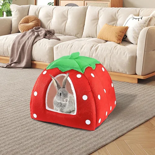 Vista 2 de Cama de conejillo de indias, acogedor escondite de conejo con forro polar cálido, lavable, taza para acurrucarse, casa de invierno para mascotas