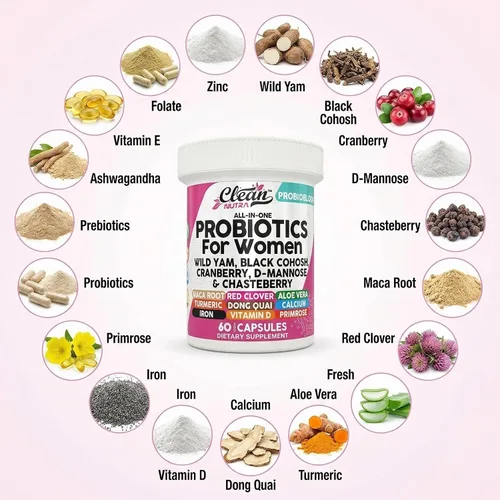Vista 12 de Clean Nutraceuticals Probióticos para mujeres con D manosa, extracto de arándano, ñame silvestre, chasteberry – 20 cepas probióticas y prebióticas