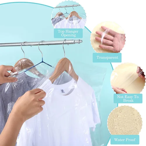 Vista 3 de cobee Bolsas de ropa de 25.6 x 35.6 pulgadas para colgar ropa, 12 paquetes de bolsas de plástico para limpieza en seco, fundas protectoras
