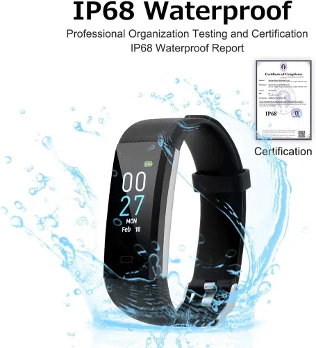 Vista 6 de Jawploy Rastreador de actividad física con monitor de frecuencia cardíaca, contador de pasos/calorías, monitor de sueño, reloj inteligente, IP68
