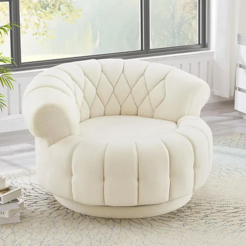 Vista 16 de JIVOIT Silla decorativa de barril giratorio de 360°, sillón redondo giratorio de 36.6 pulgadas con diseño de cojín de doble capa, sofá individual