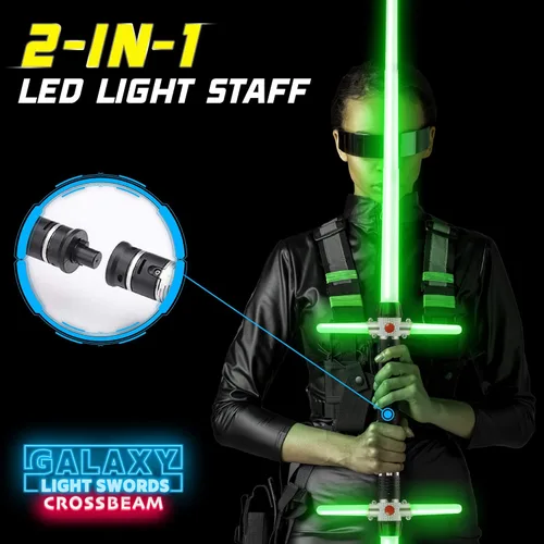 Vista 3 de USA Toyz Crossbeam Galaxy - Espada iluminada para niños o adultos, juego de espadas de doble luz 2 en 1 con sonido FX, 6 LED que cambian