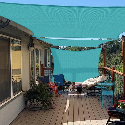 Vista 7 de E&K Sunrise - Toldo para exteriores, tipo vela, sombra, protección para rayos UV, Turquesa Verde